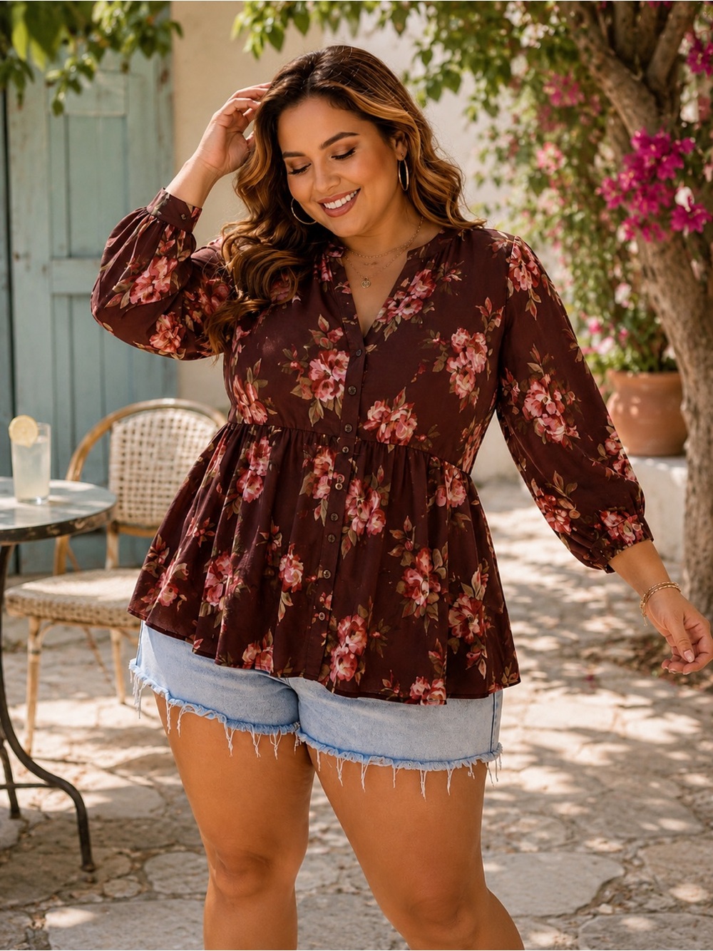 Torrid 2X Burgundy Floral Babydoll Blouse | Romantic Boho Top